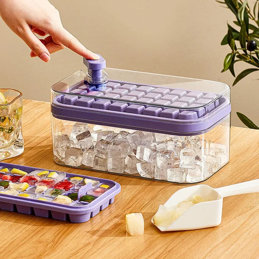 64 Grids One-Button Press Ice Cube Tray with Storage Box 2 Layers Ice Cube Molds Ice Box Maker Ice Mould Kitchen Accessories