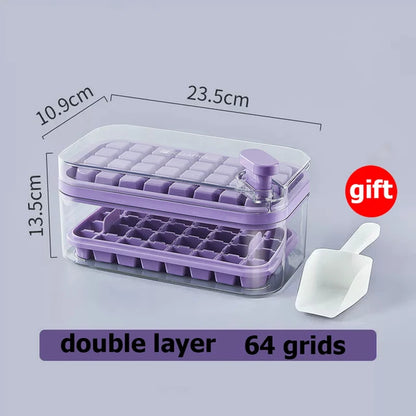 64 Grids One-Button Press Ice Cube Tray with Storage Box 2 Layers Ice Cube Molds Ice Box Maker Ice Mould Kitchen Accessories