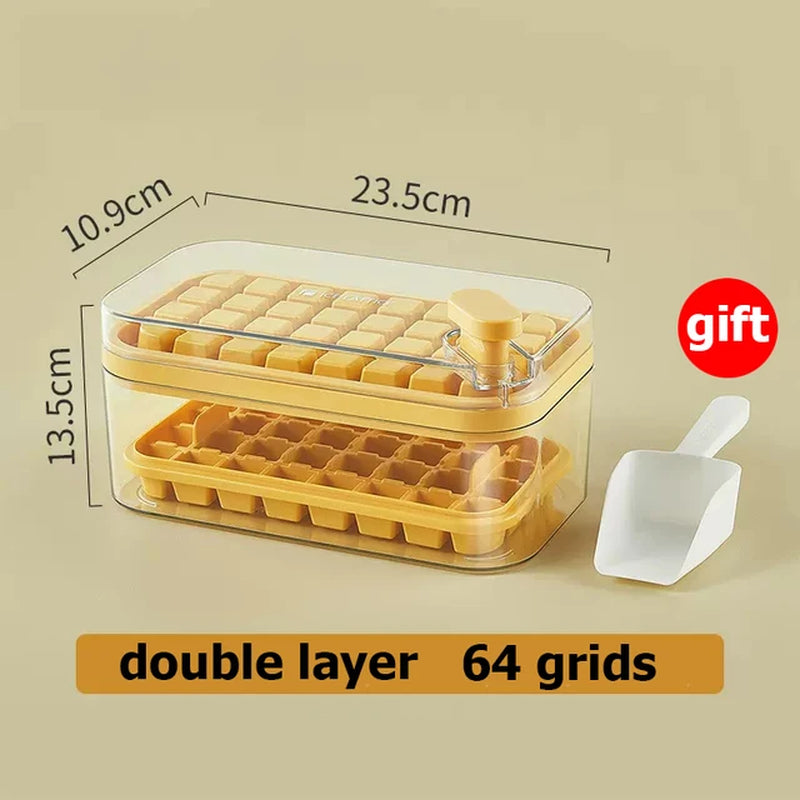 64 Grids One-Button Press Ice Cube Tray with Storage Box 2 Layers Ice Cube Molds Ice Box Maker Ice Mould Kitchen Accessories