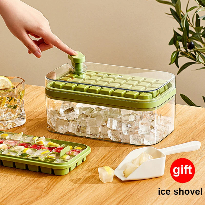 64 Grids One-Button Press Ice Cube Tray with Storage Box 2 Layers Ice Cube Molds Ice Box Maker Ice Mould Kitchen Accessories