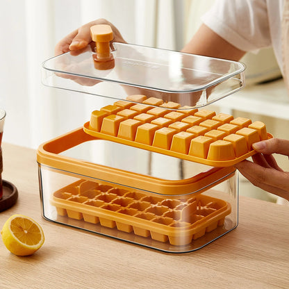 64 Grids One-Button Press Ice Cube Tray with Storage Box 2 Layers Ice Cube Molds Ice Box Maker Ice Mould Kitchen Accessories