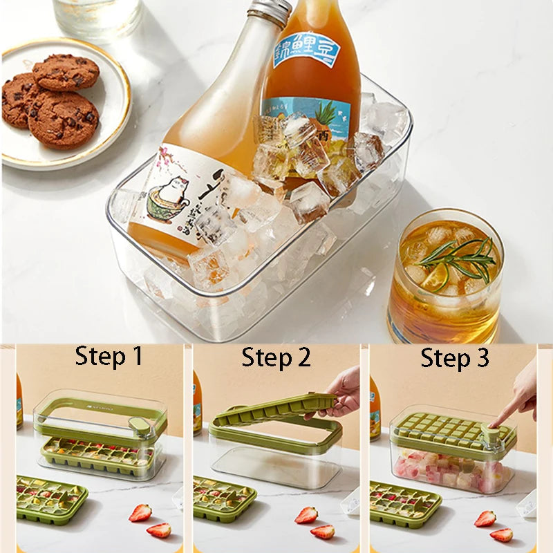 64 Grids One-Button Press Ice Cube Tray with Storage Box 2 Layers Ice Cube Molds Ice Box Maker Ice Mould Kitchen Accessories