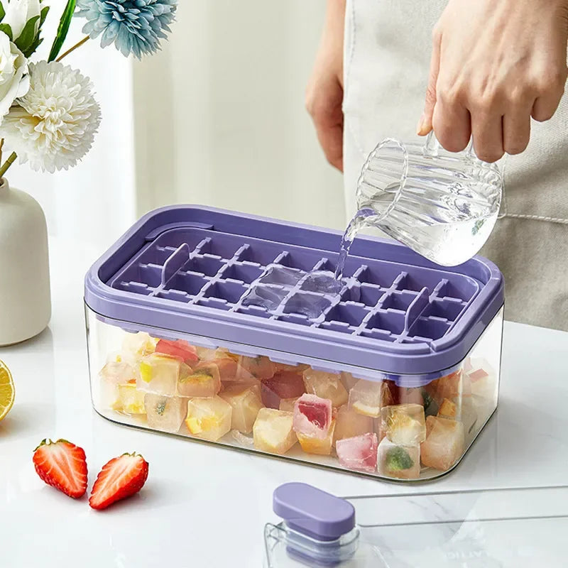 64 Grids One-Button Press Ice Cube Tray with Storage Box 2 Layers Ice Cube Molds Ice Box Maker Ice Mould Kitchen Accessories