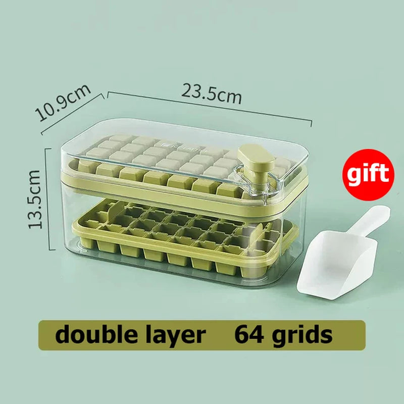 64 Grids One-Button Press Ice Cube Tray with Storage Box 2 Layers Ice Cube Molds Ice Box Maker Ice Mould Kitchen Accessories