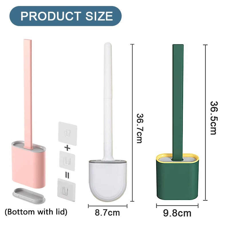 Silicone TPR Toilet Brush Toilet Bowl Brush with Holder Set Wall Hanging Toilet Brush Flexible Soft Cleaning Bristles for Floor